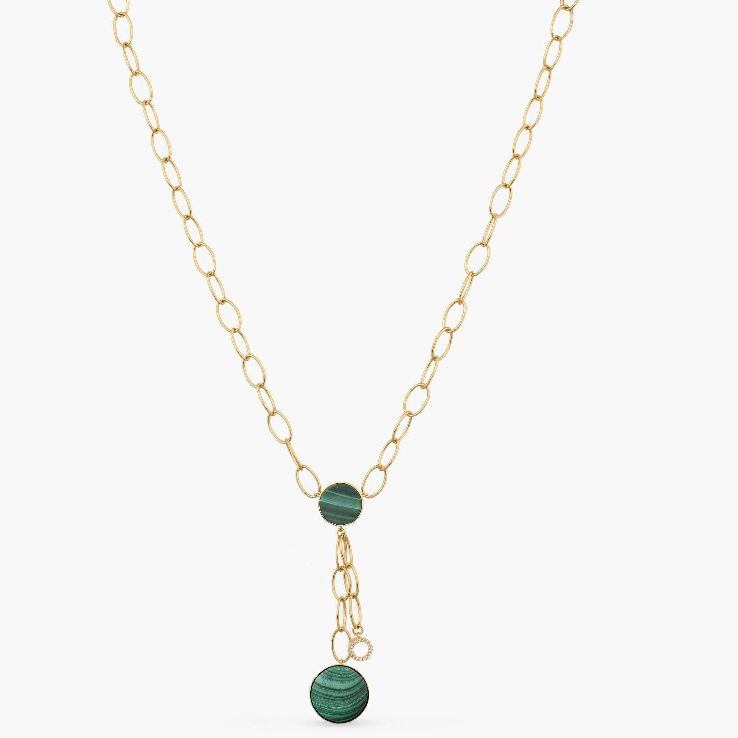 Malachite Dual Charm Silver Tie-Chain Necklace