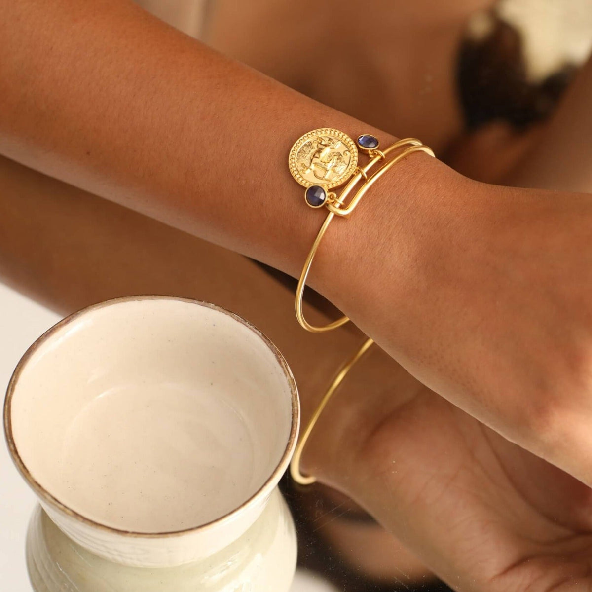 Bracelet Blue Zircon Sagittarius Zodiac Coin Gold Plated Silver Bracelet