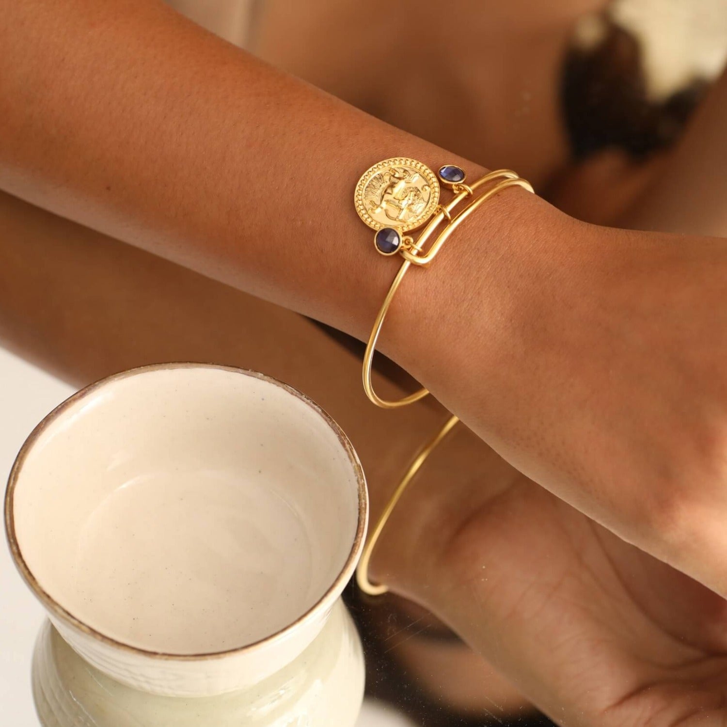 Bracelet Blue Zircon Sagittarius Zodiac Coin Gold Plated Silver Bracelet