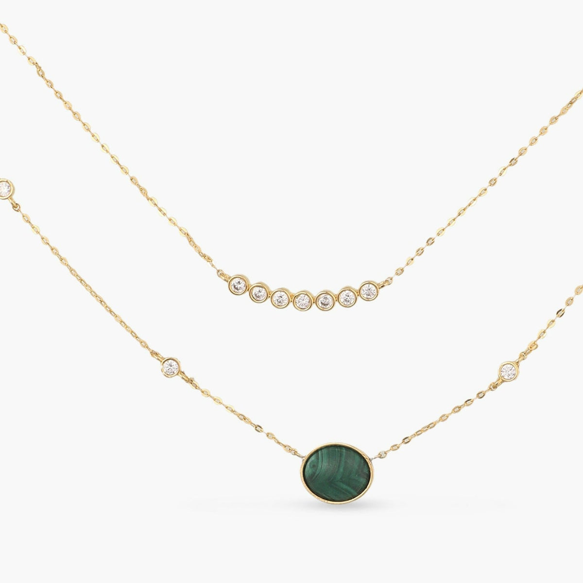 Necklaces Malachite Two-Layer Statement Round Charm Silver Necklace
