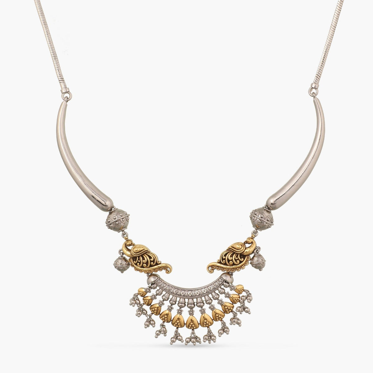 Necklaces Classic Peacock Oxidized Silver Hasli Necklace