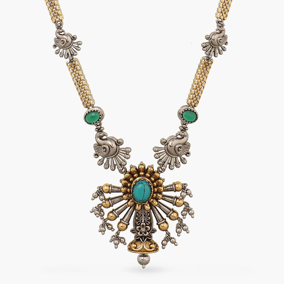 Turquoise Statement Silver Long Necklace