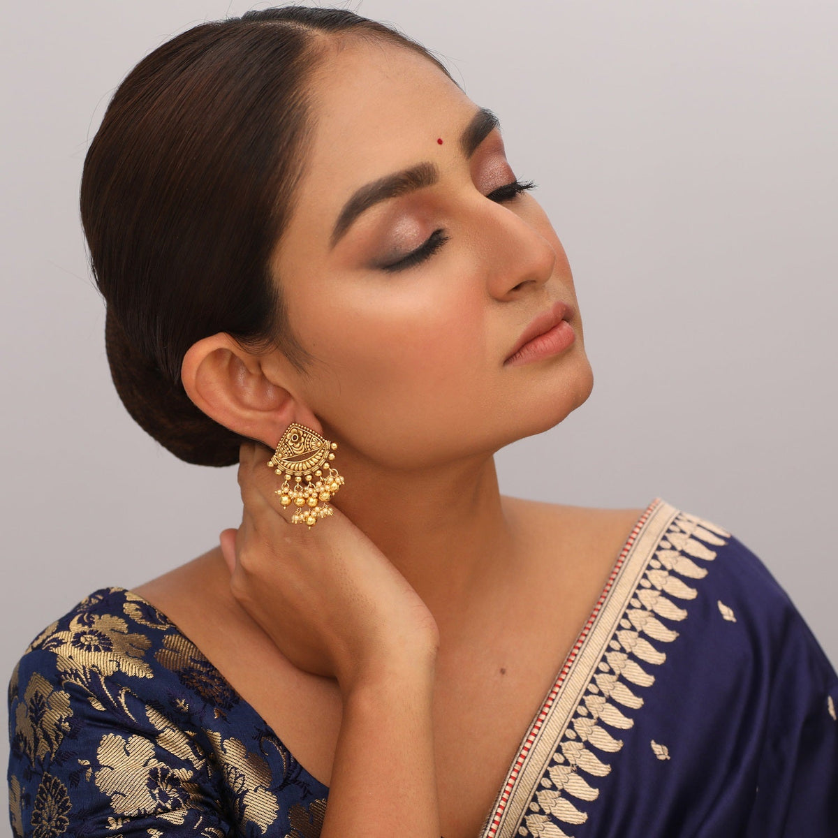 Earrings Swara Triangle Floral Silver Drop Earrings