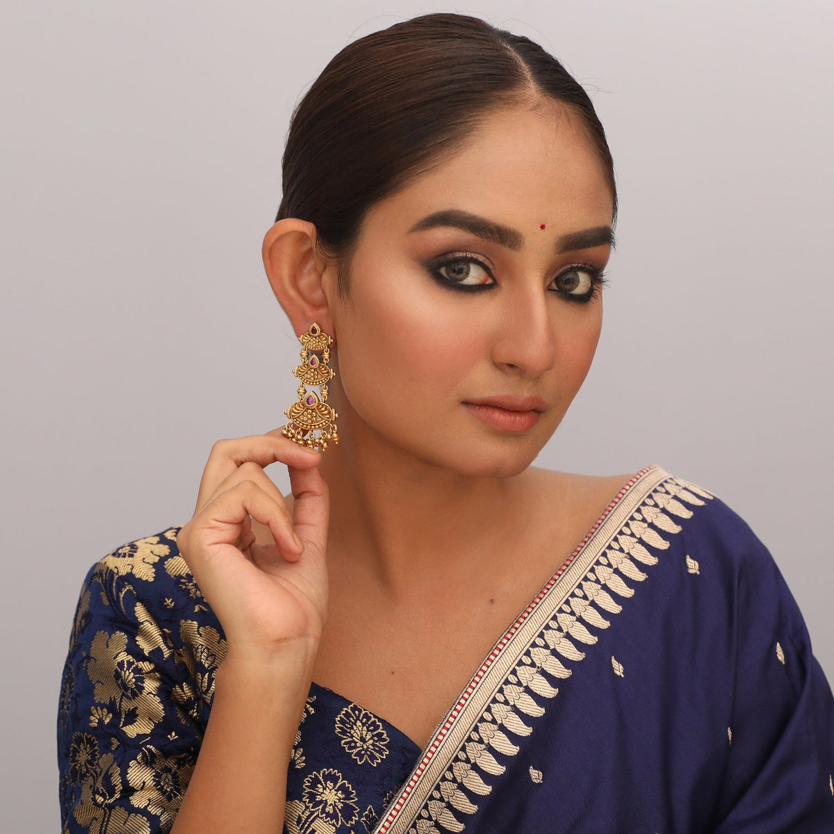 Earrings Swara Three Layer Floral Silver Drop Earrings