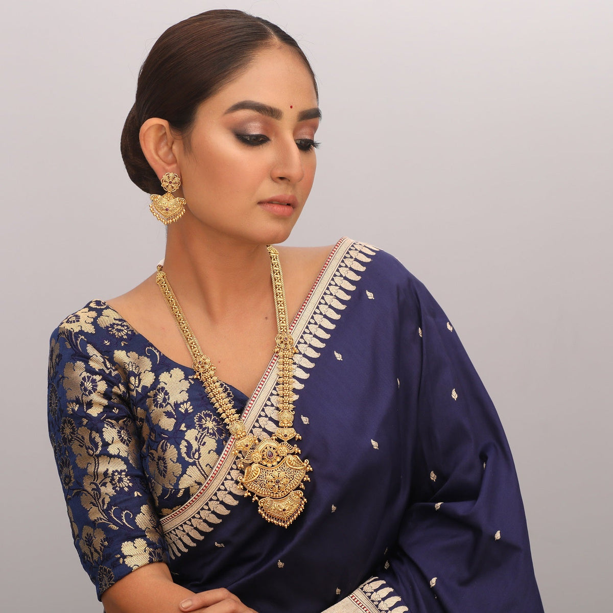 Necklaces Swara Statement Silver Long Necklace Set