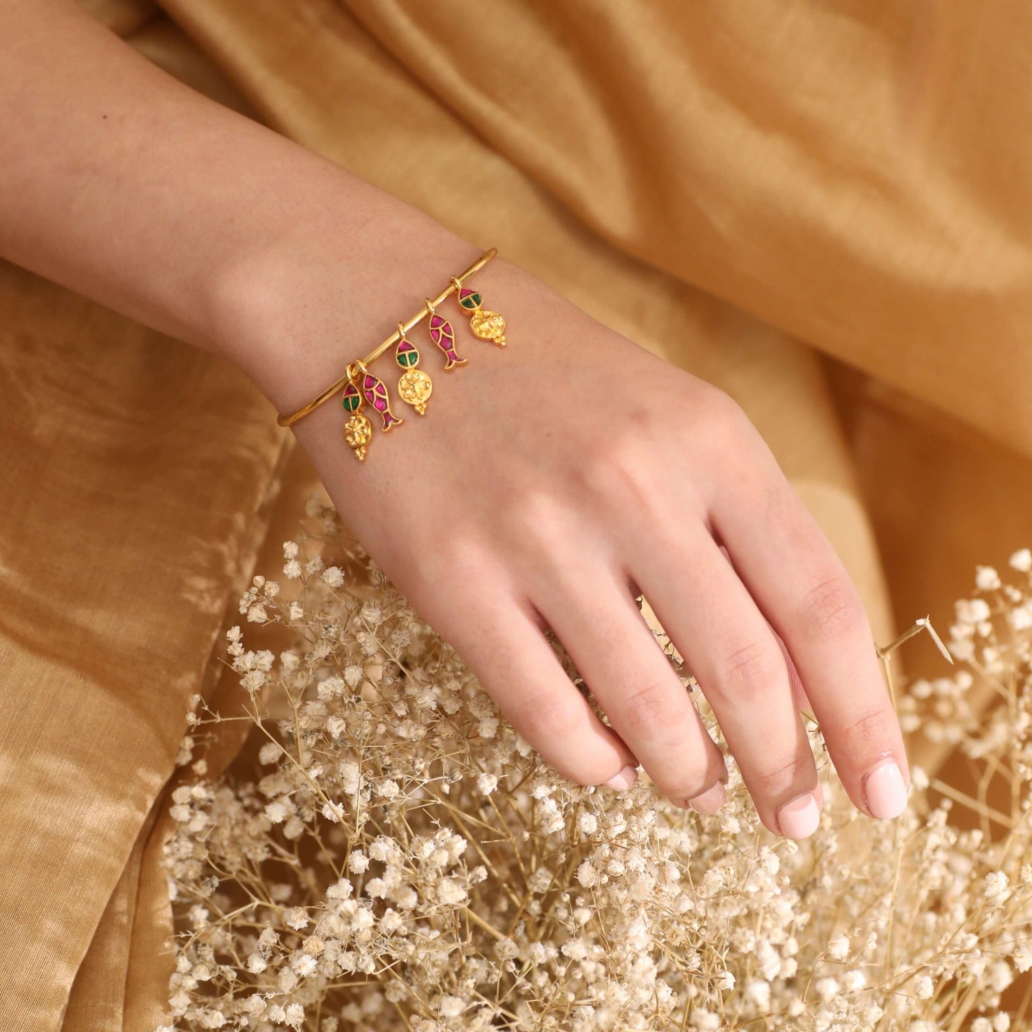 Matsya Charm Silver Cuff Bracelet