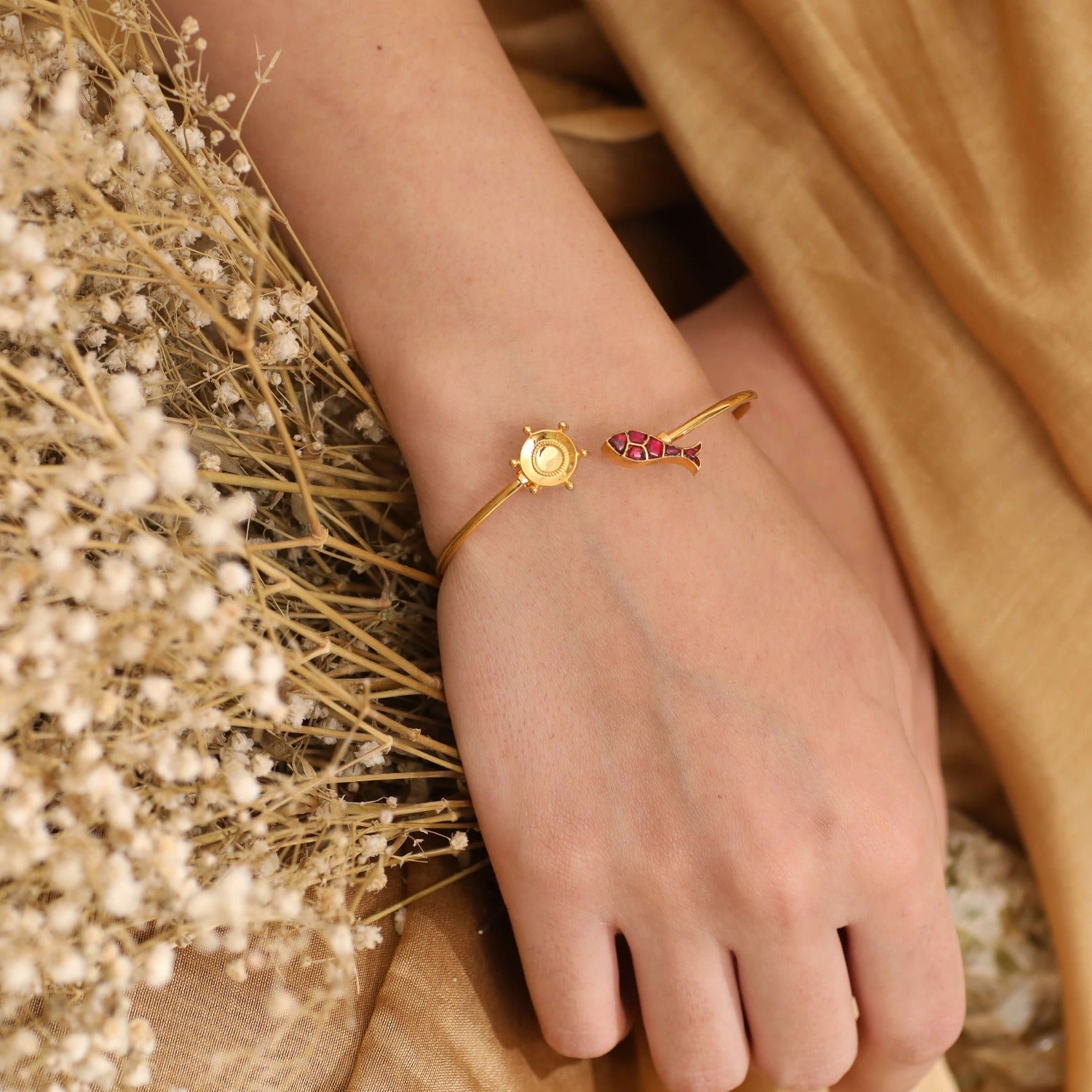 Matsya Motif Silver Cuff Bracelet 