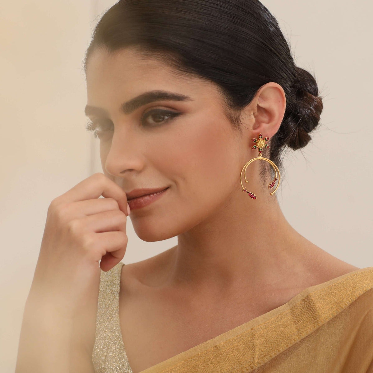 Earrings Matsya Floral Dangle Silver Earrings