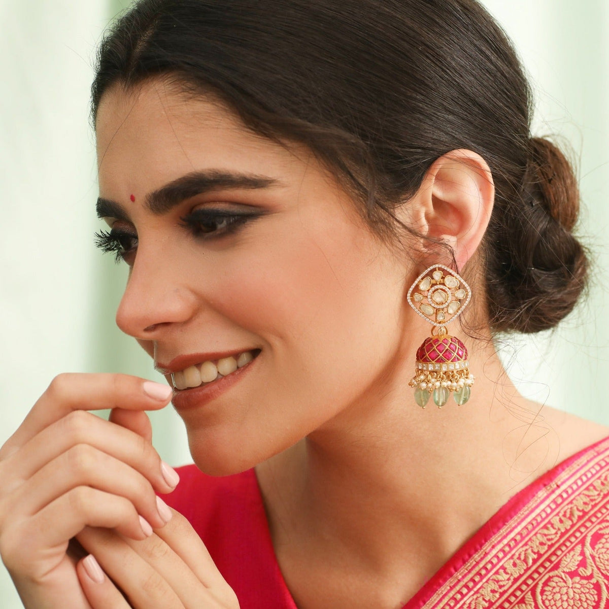 Earrings Rasika Moissanite Kempu Elegant Silver Jhumki Earrings