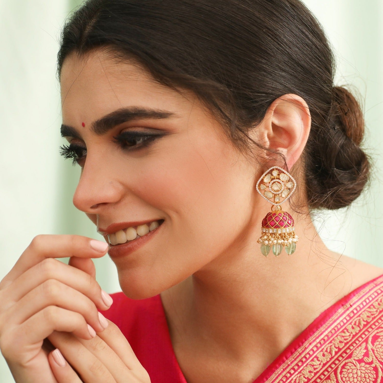 Rasika Moissanite Kempu Elegant Silver Jhumki Earrings