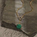 Malachite Round Charm Silver Necklace