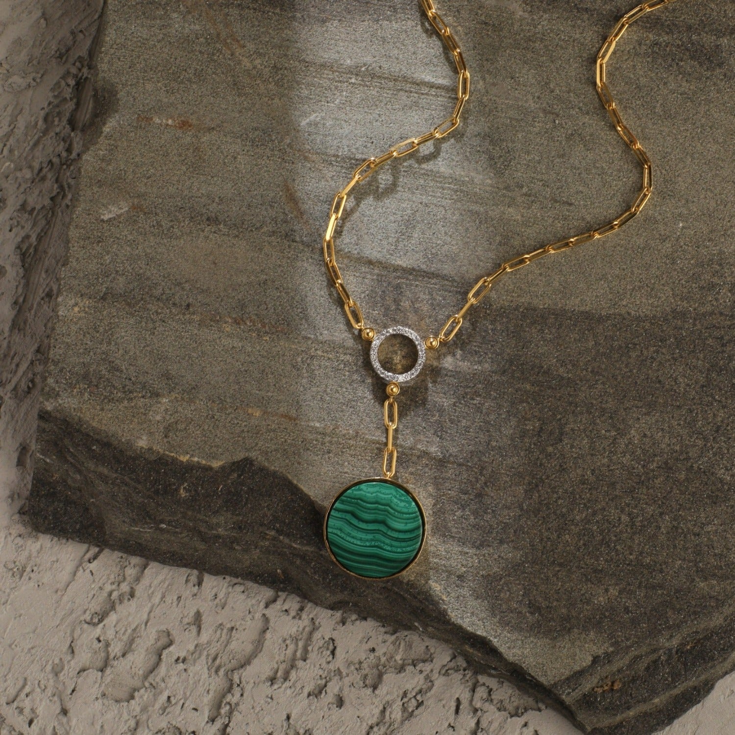 Malachite Round Charm Silver Necklace