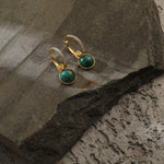 Earrings Malachite Round Charm Silver Hoop Earrings
