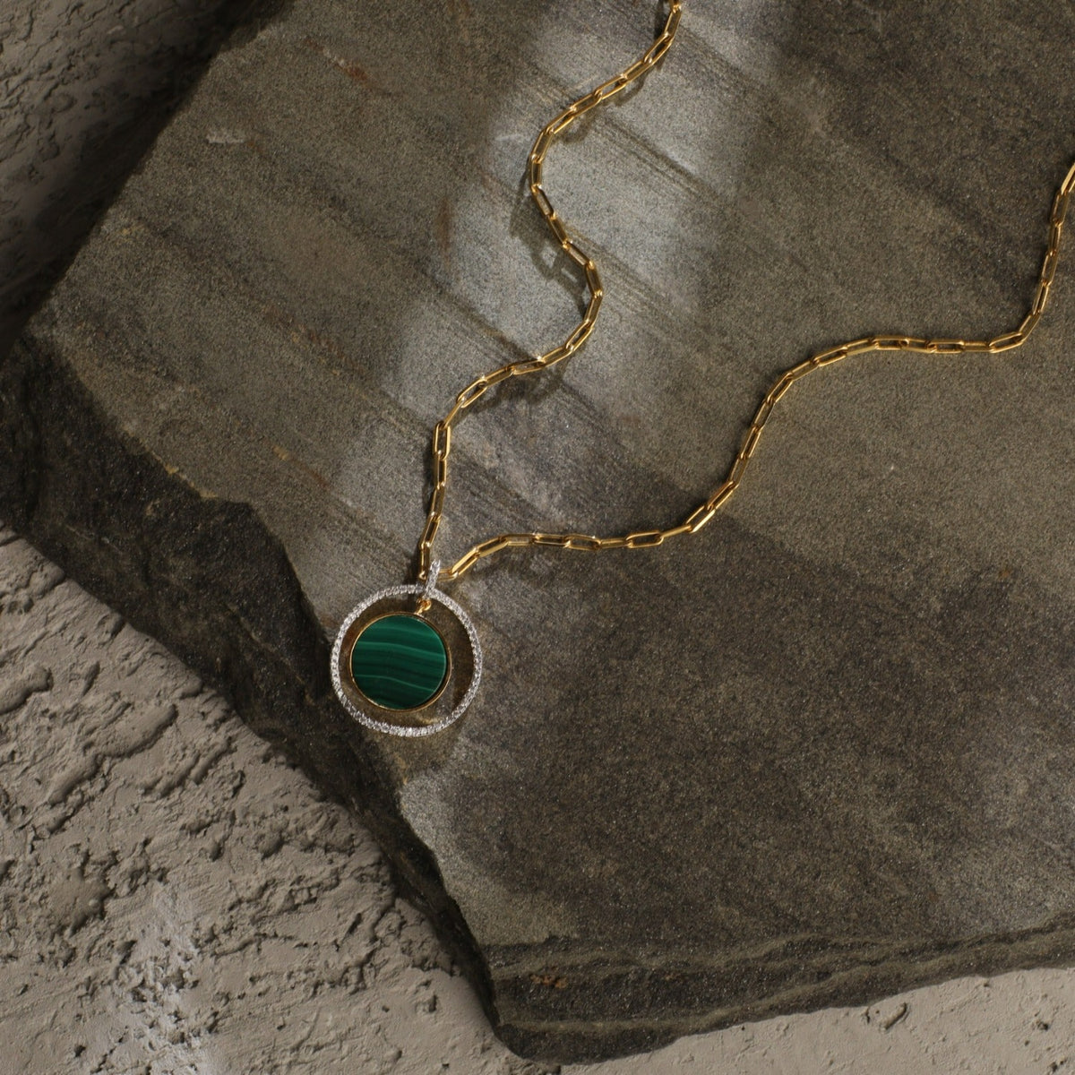 Malachite Statement Round Charm Silver Necklace