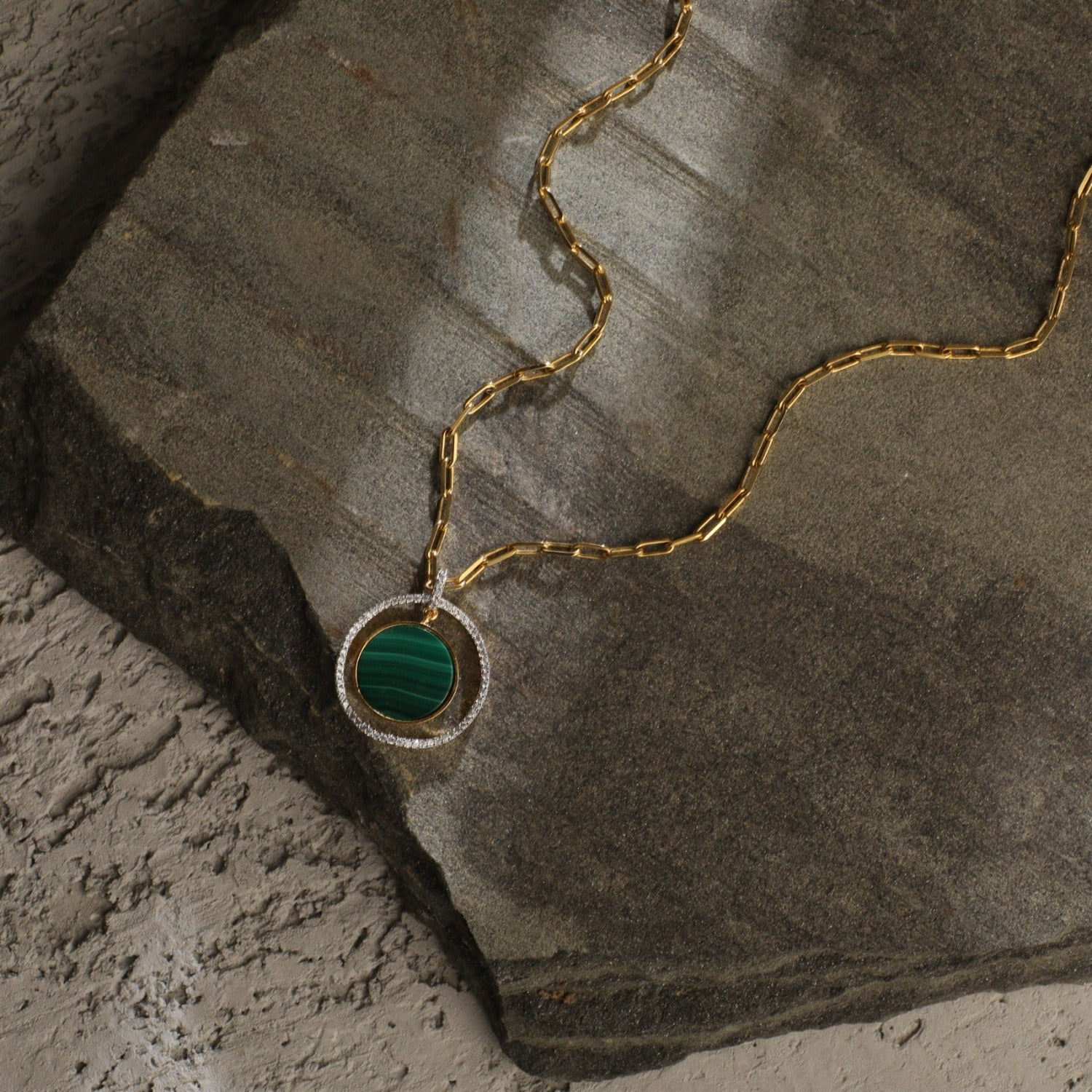 Malachite Statement Round Charm Silver Necklace