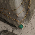Malachite Three-Layer Round Charm Silver Necklace