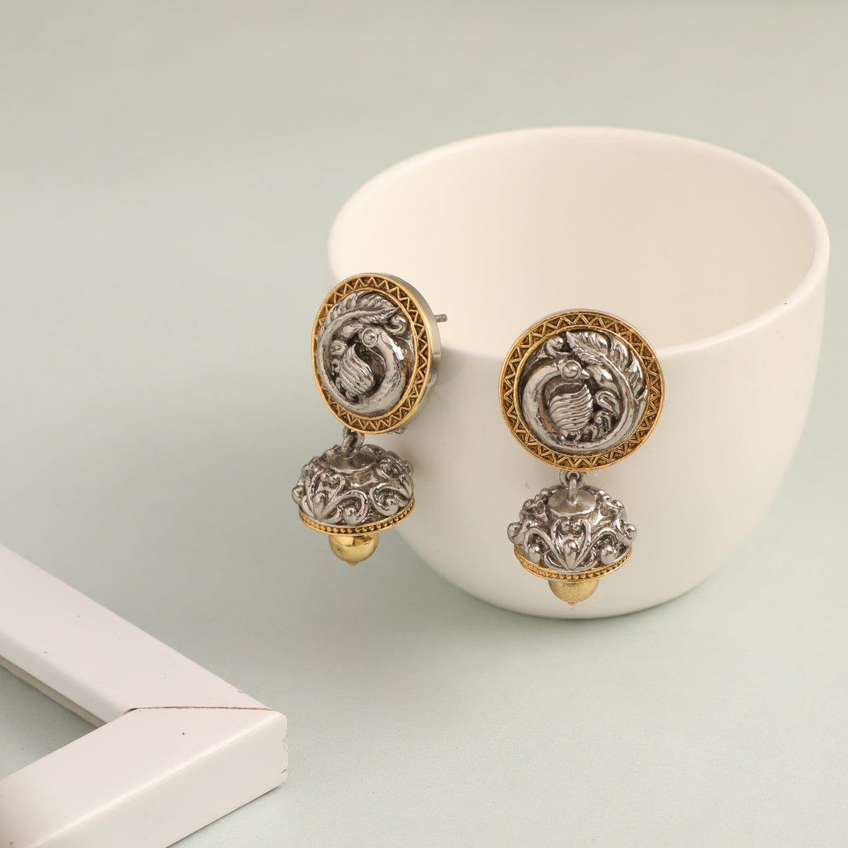 Nature Oxidized Silver Jhumki Earrings