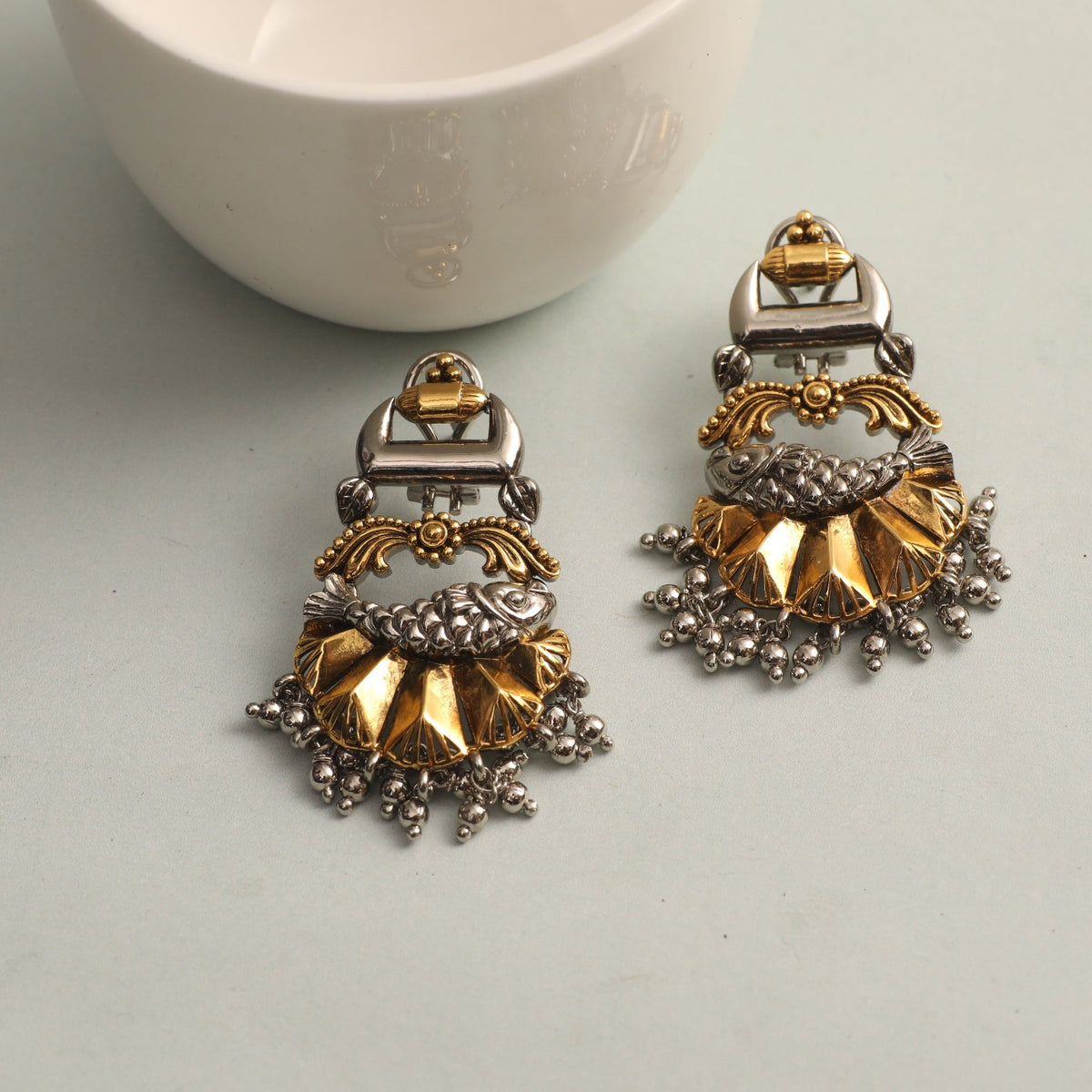 Sparkle Statement Oxidized Silver Drop Earrings