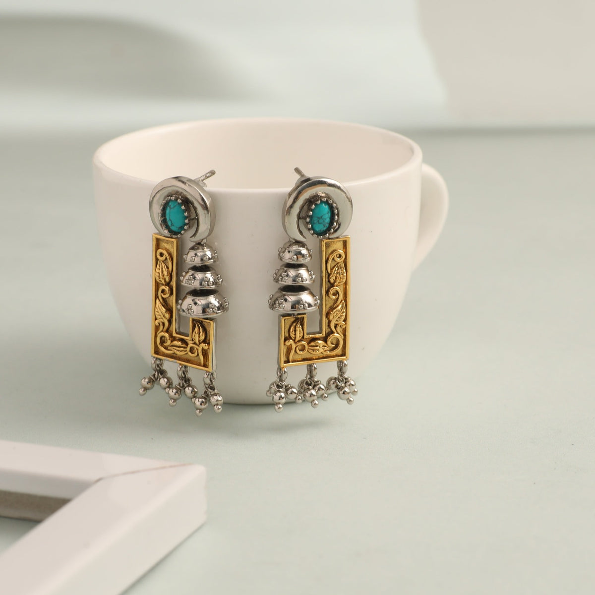 Turquoise Oxidized Silver Drop Earrings