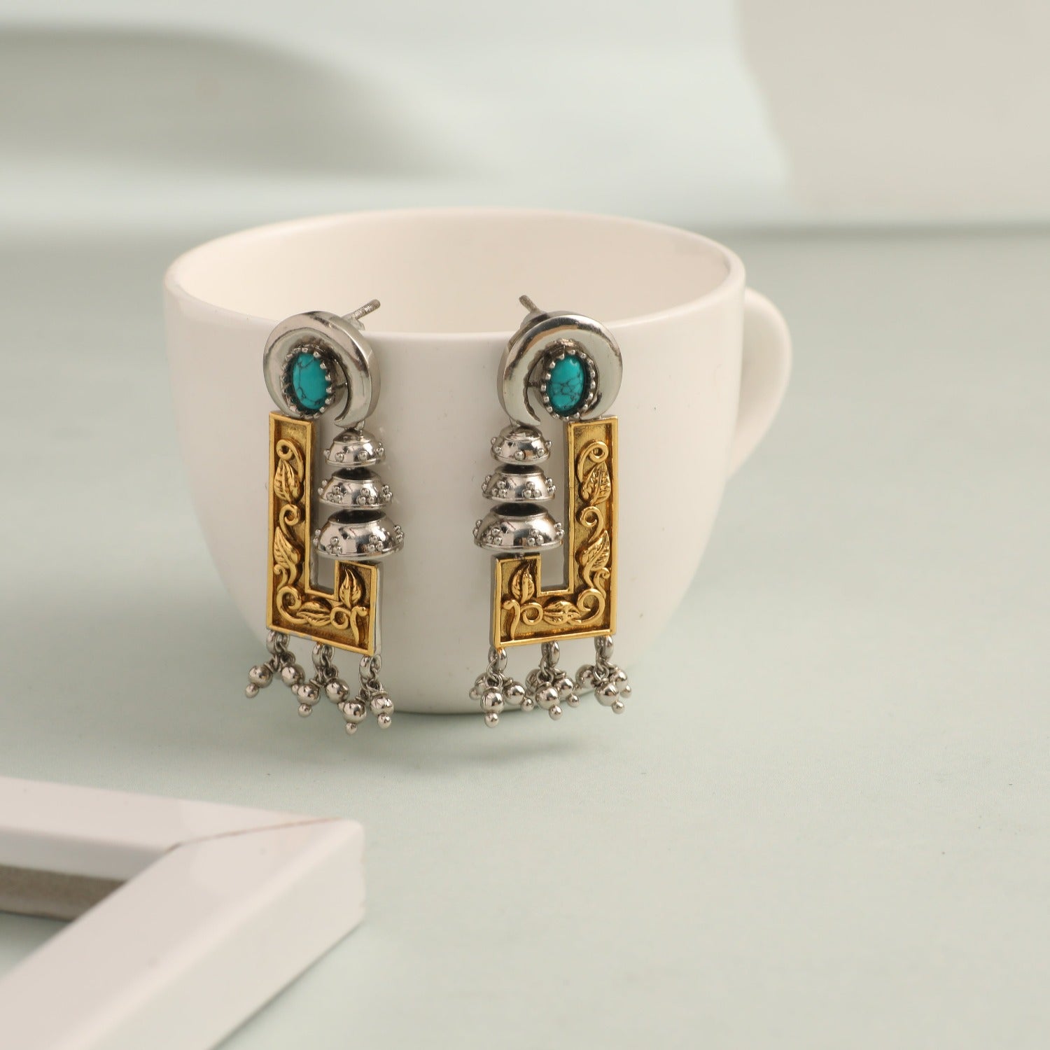 Turquoise Oxidized Silver Drop Earrings