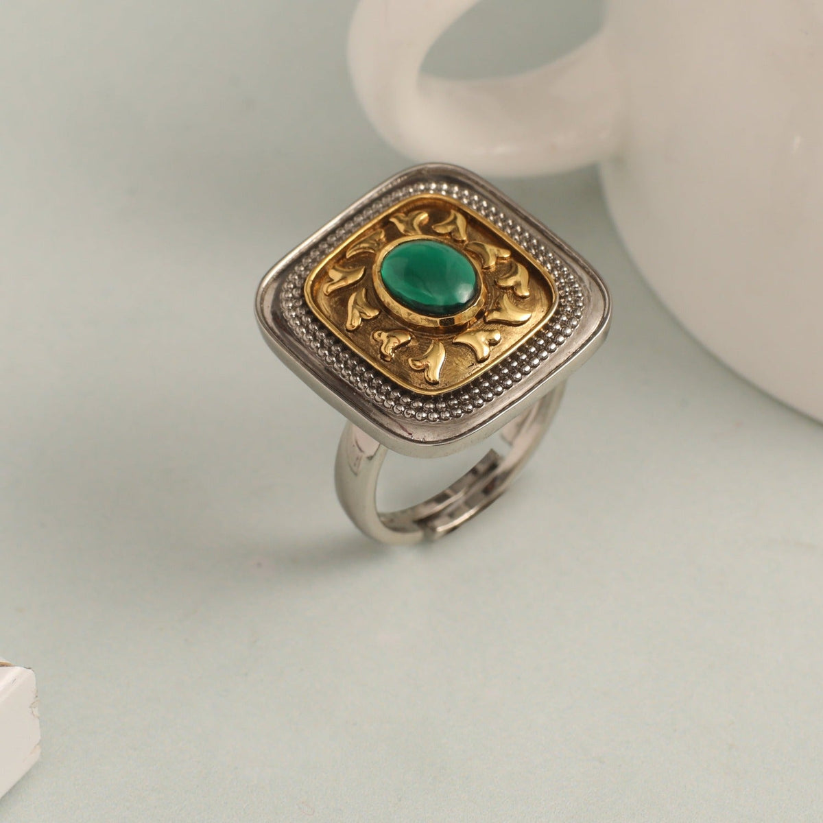 Square Oxidized Silver Ring