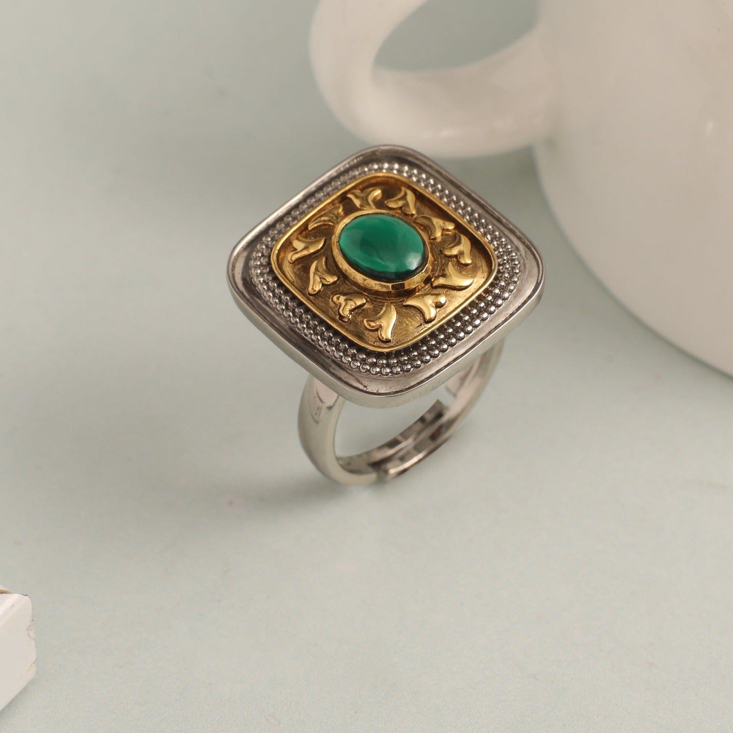 Square Oxidized Silver Ring