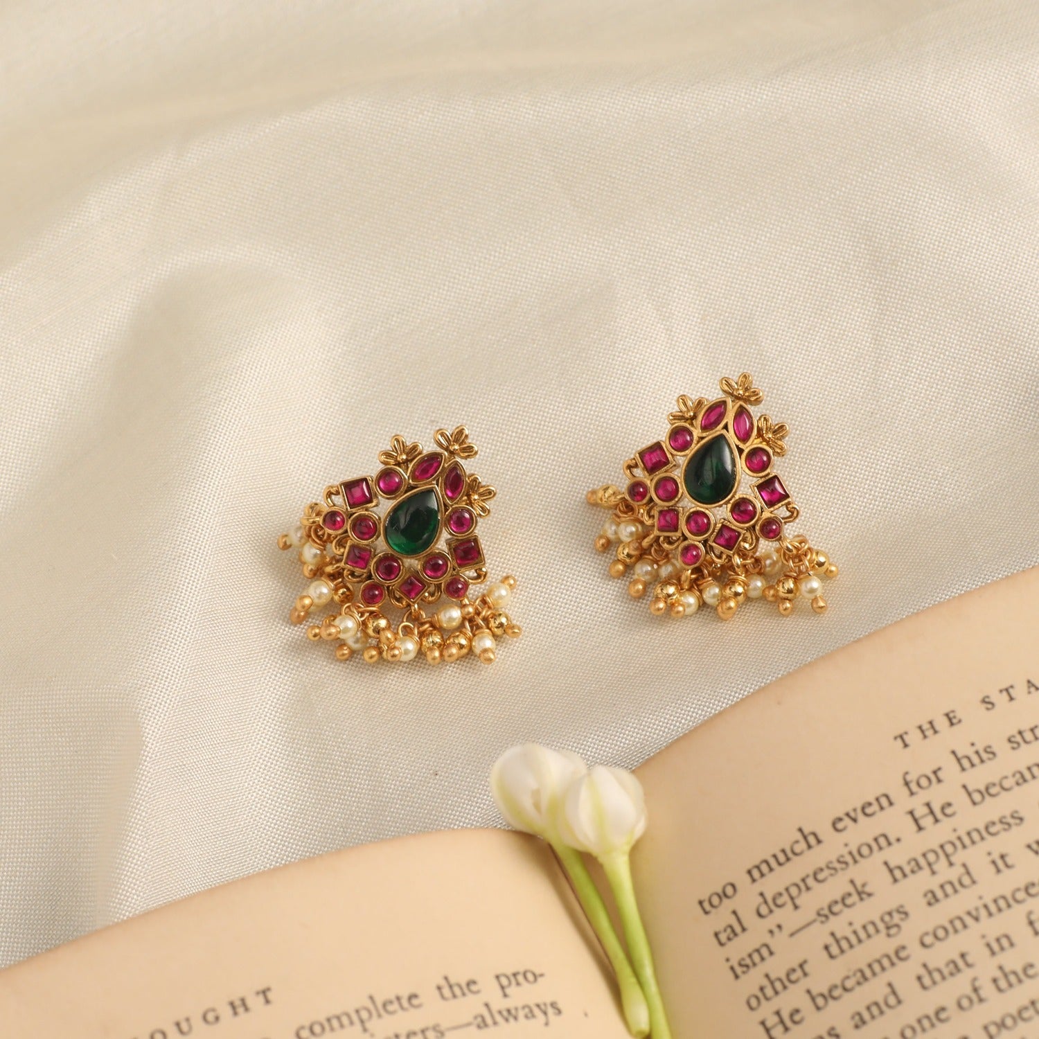 Shrinika Kempu Jadau Silver Earrings