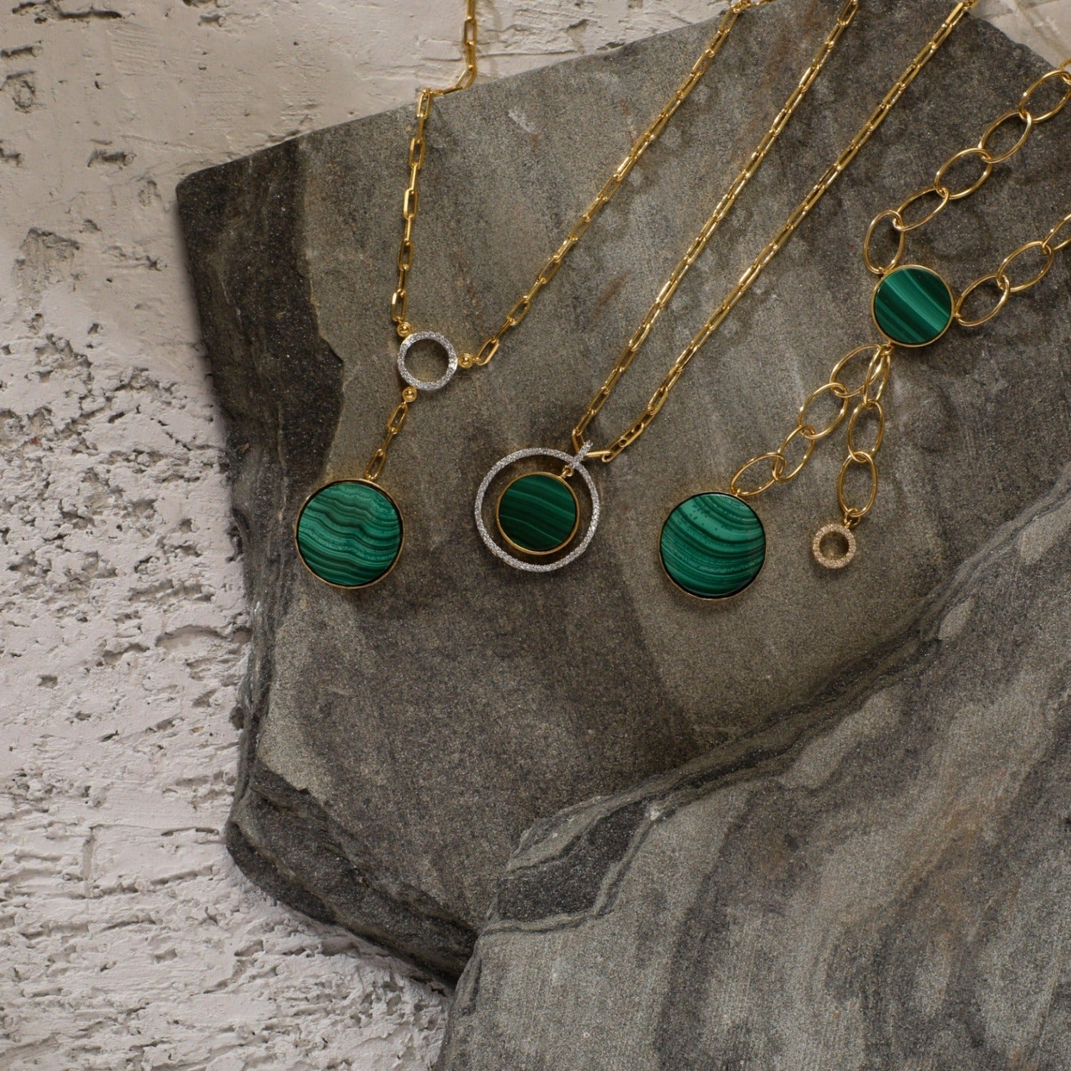 Malachite Dual Charm Silver Tie-Chain Necklace