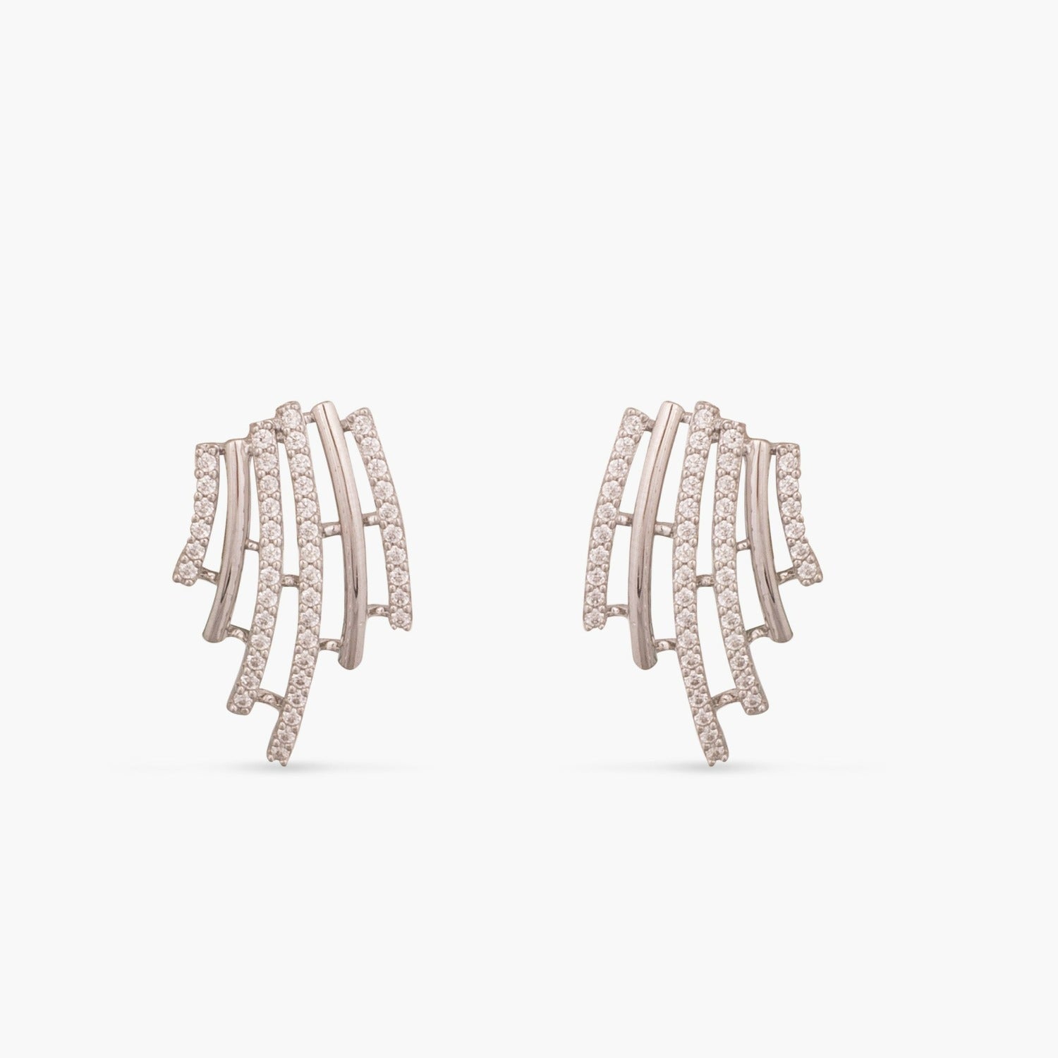 Flare CZ Delicate Statement Silver Stud Earrings