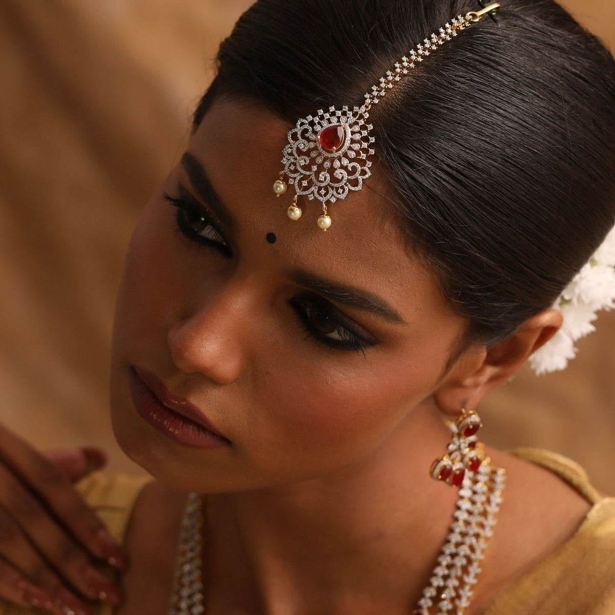 Hair Accessories Parijat CZ Silver Maangtika