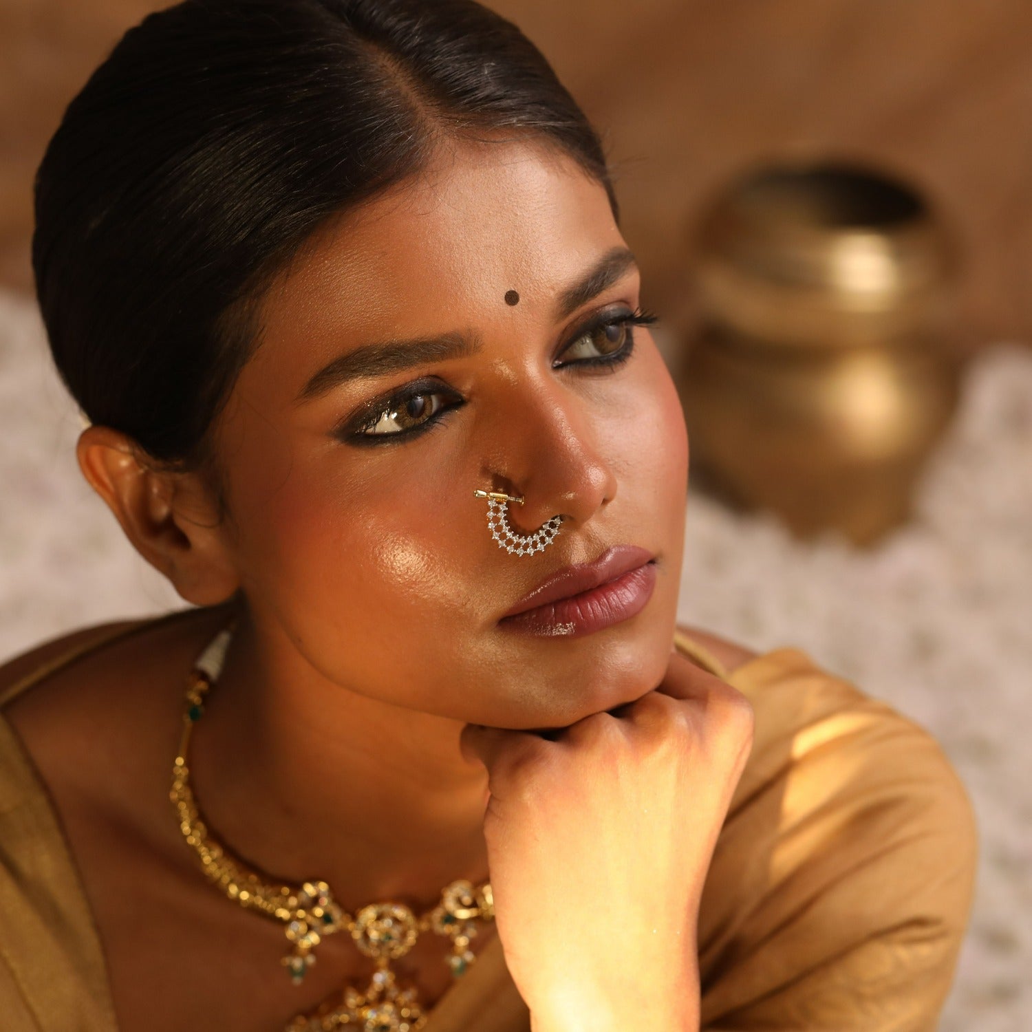 Chand CZ Silver Nose Ring