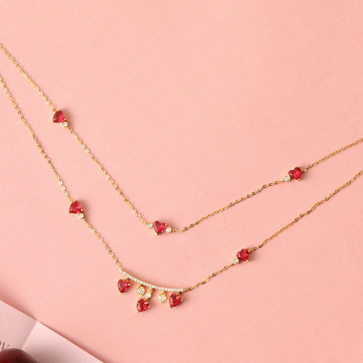 Love CZ Two Layer Charms Silver Necklace