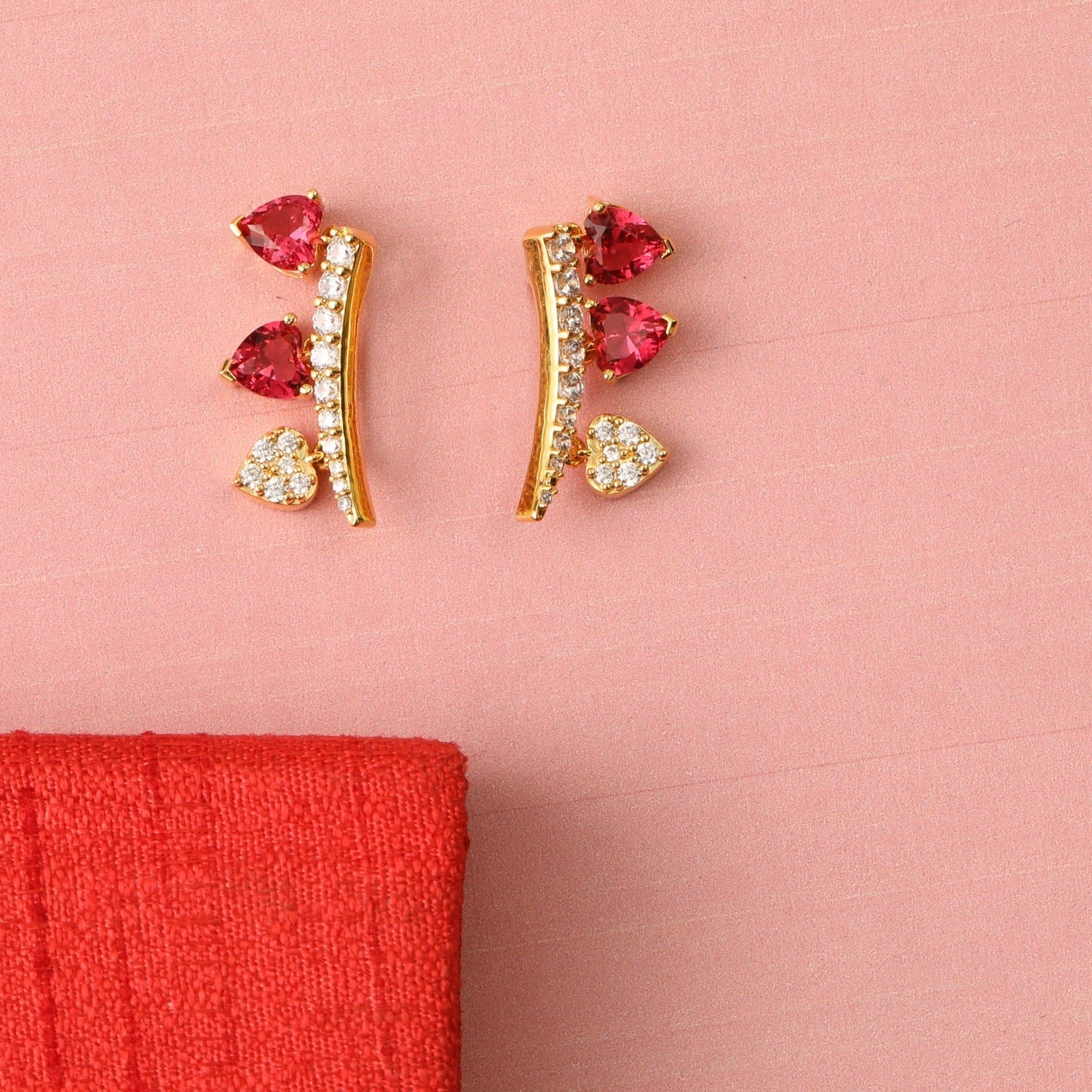 Earrings Heart CZ Charm Silver Cuff Earrings