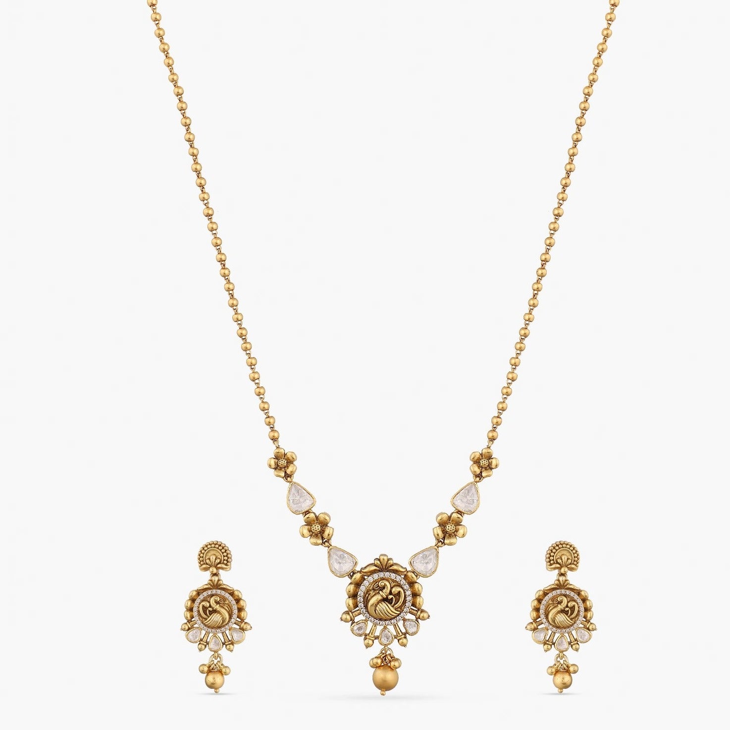 Necklaces Mayoorika Nakshi Moissanite Silver Necklace Set