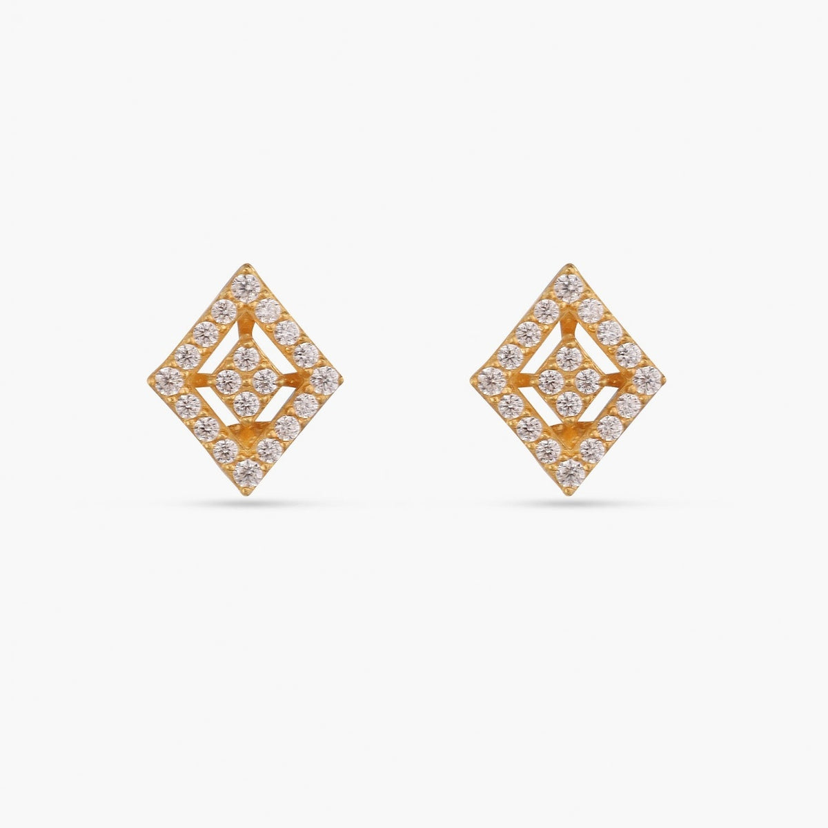 A picture of a pair of silver stud earrings with Cubic Zirconia on a white background.