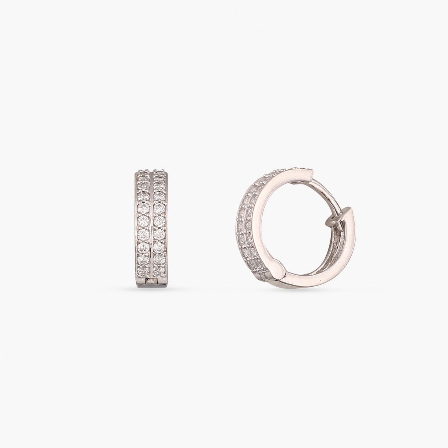 Earrings Double Pave Silver Hoop Earrings