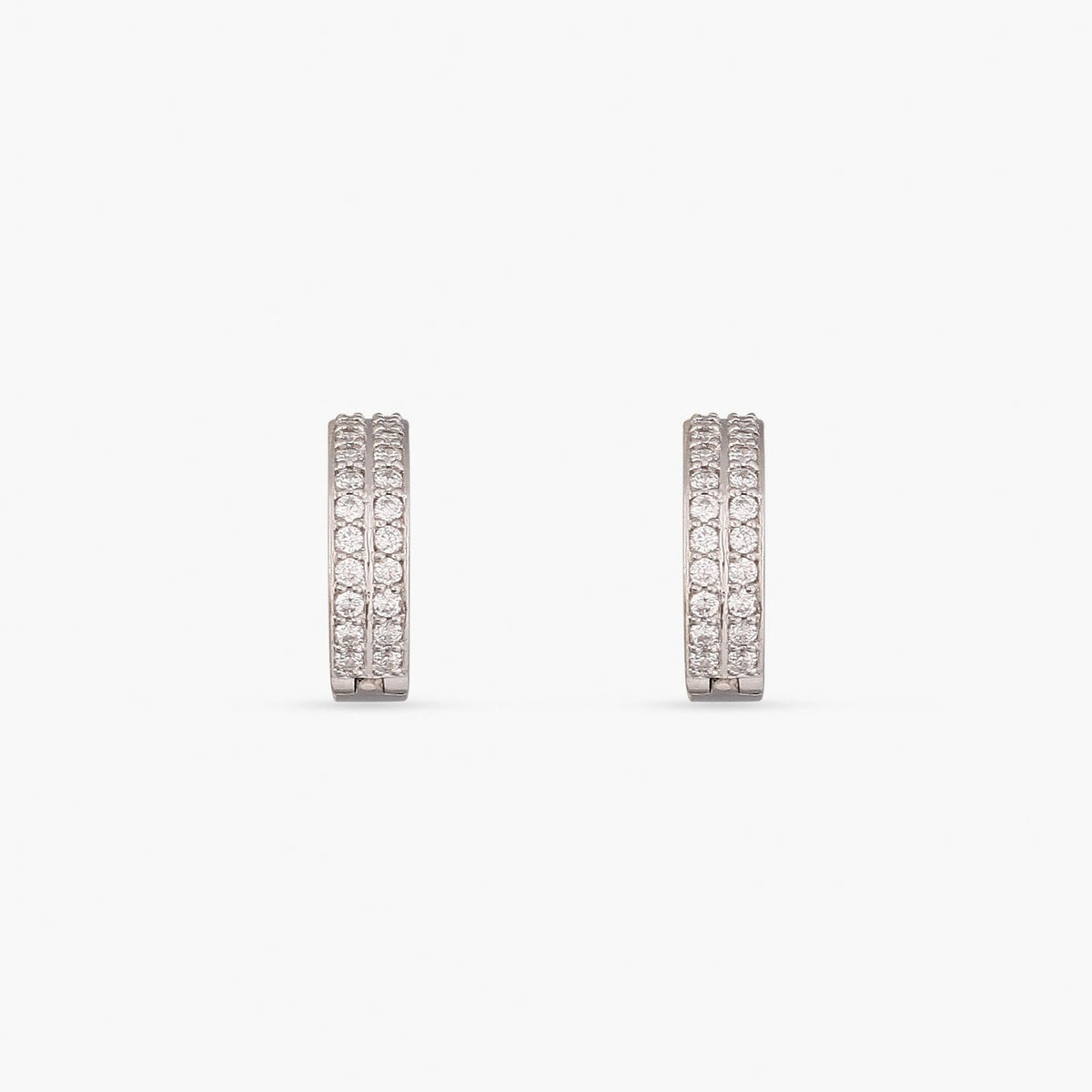 Double Pave Silver Hoop Earrings