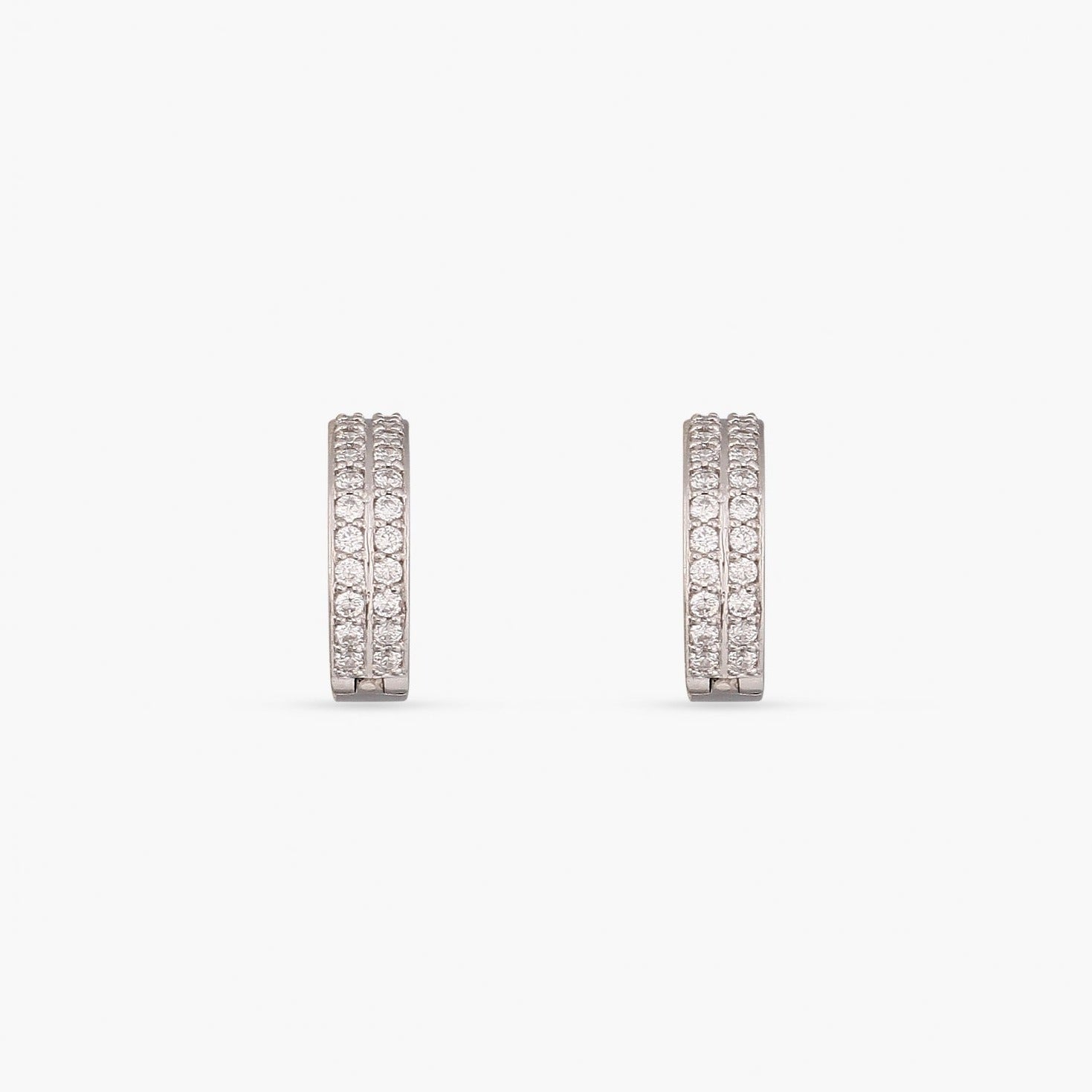 Double Pave Silver Hoop Earrings