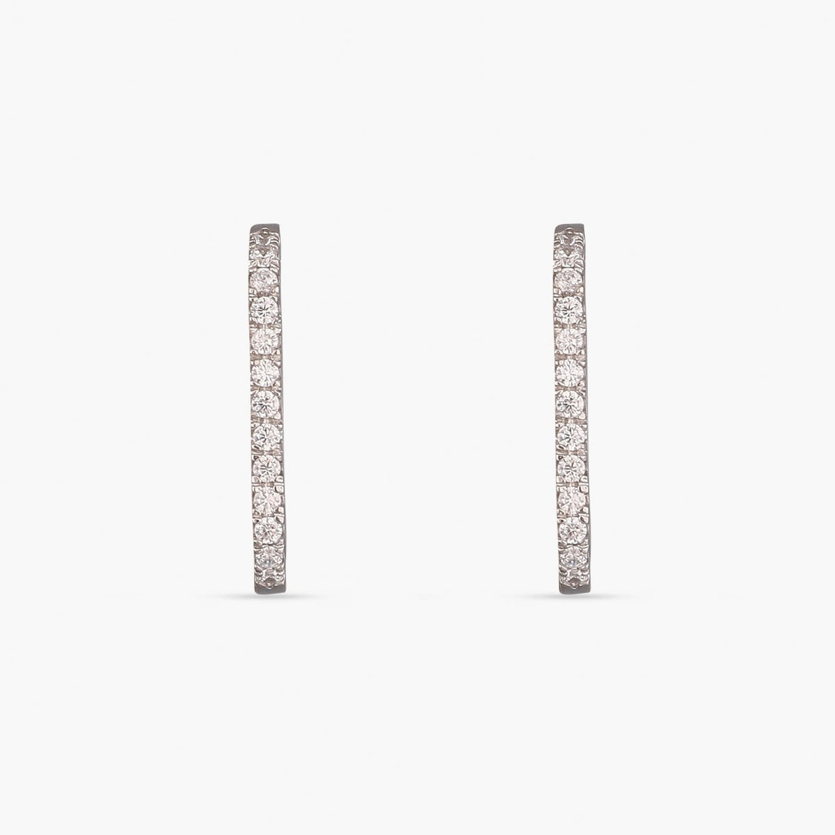 Single Pave Square Hoop Silver Earrings