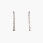 Single Pave Square Hoop Silver Earrings