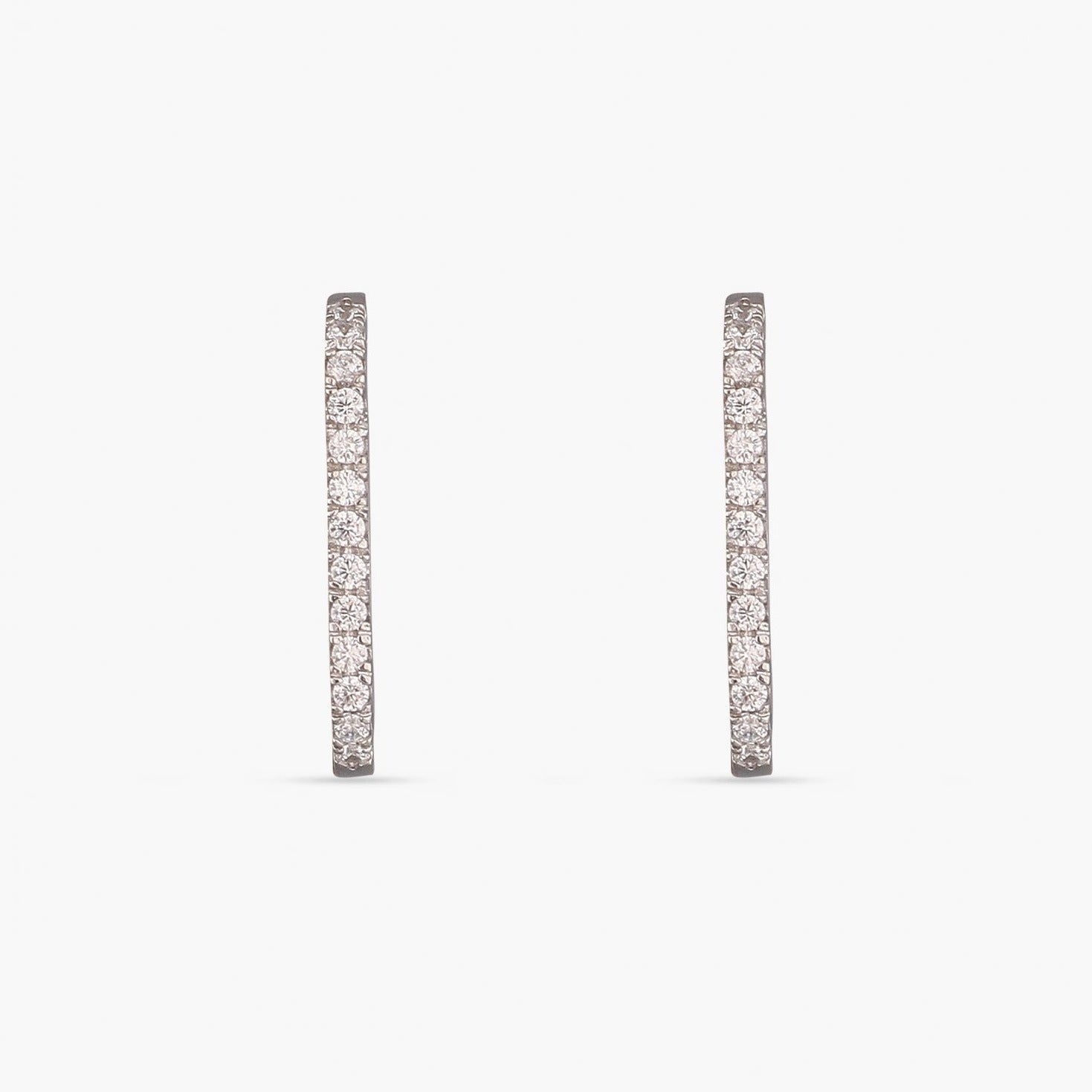 Single Pave Square Hoop Silver Earrings