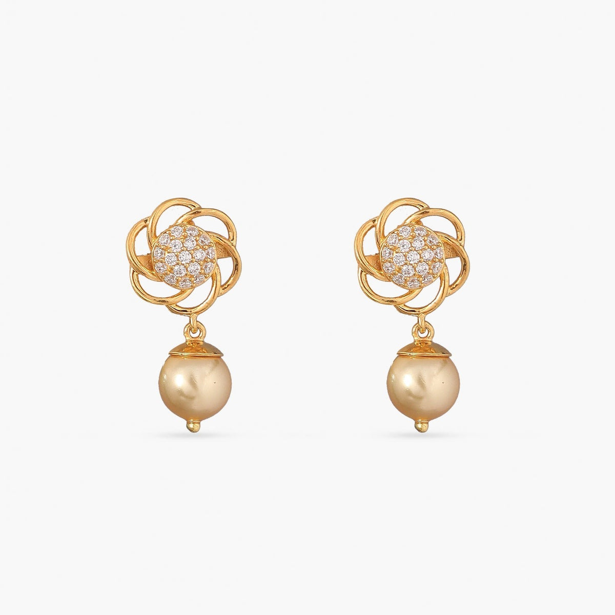 Floral CZ Pearl Drop Silver Earrings