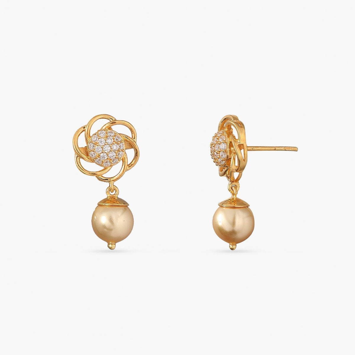 Earrings Floral CZ Pearl Drop Silver Earrings