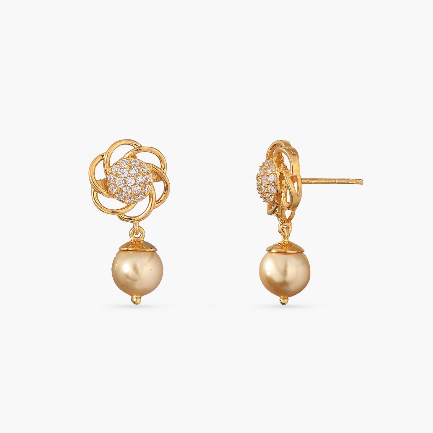 Earrings Floral CZ Pearl Drop Silver Earrings