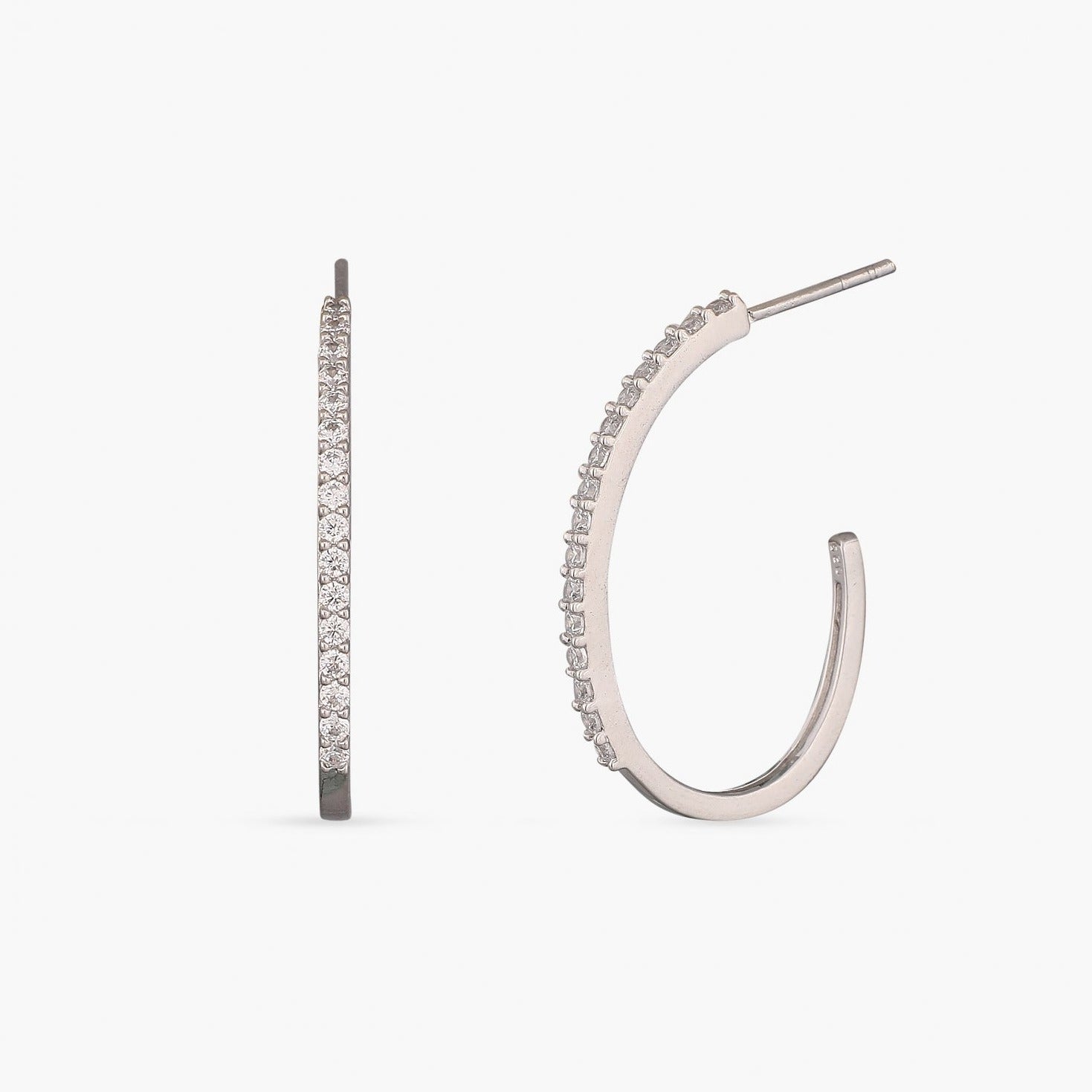 Classic Single Pave Silver Hoop Earrings