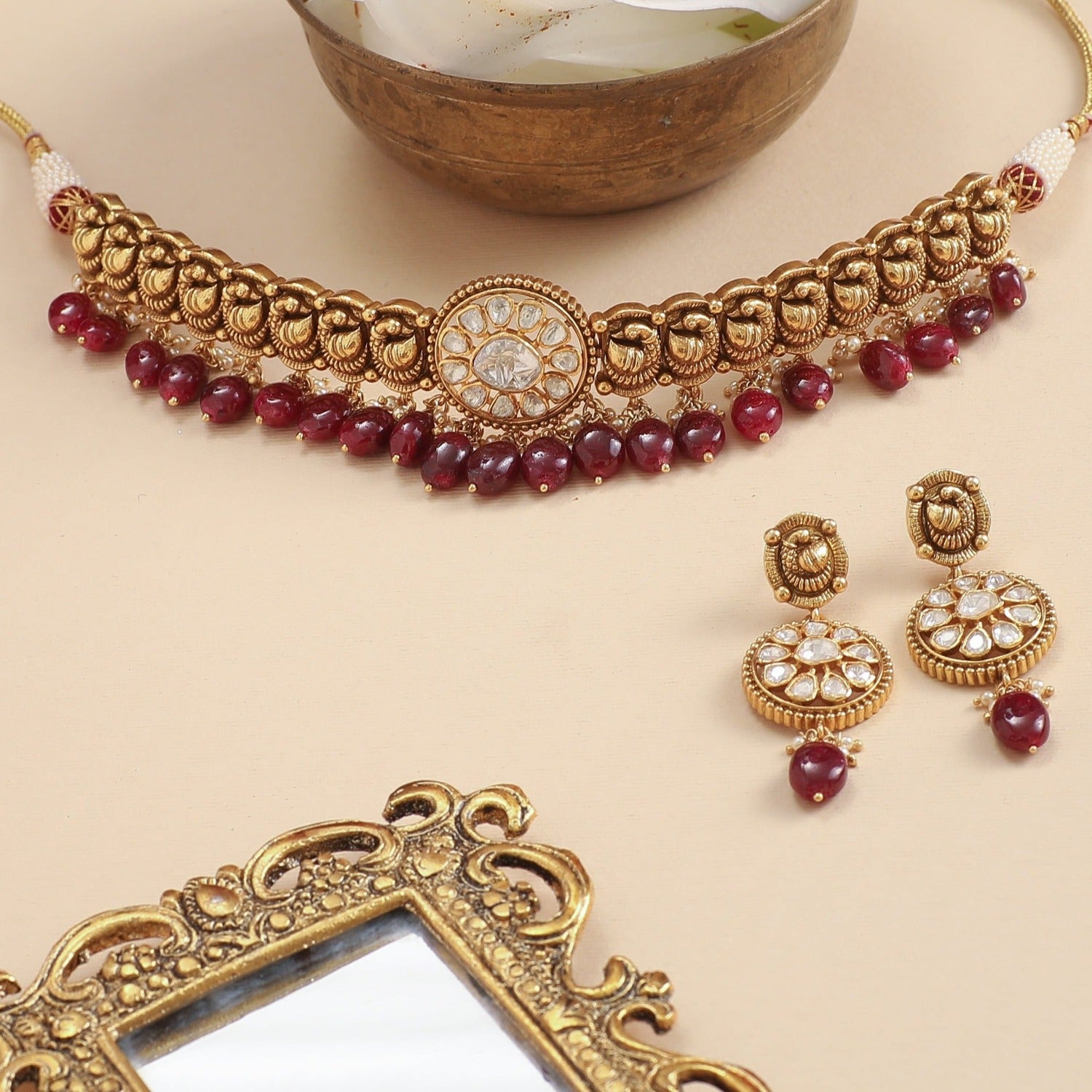 Heavy Look, Bridal Lehenga worthy Traditional Choker Necklace Set in G