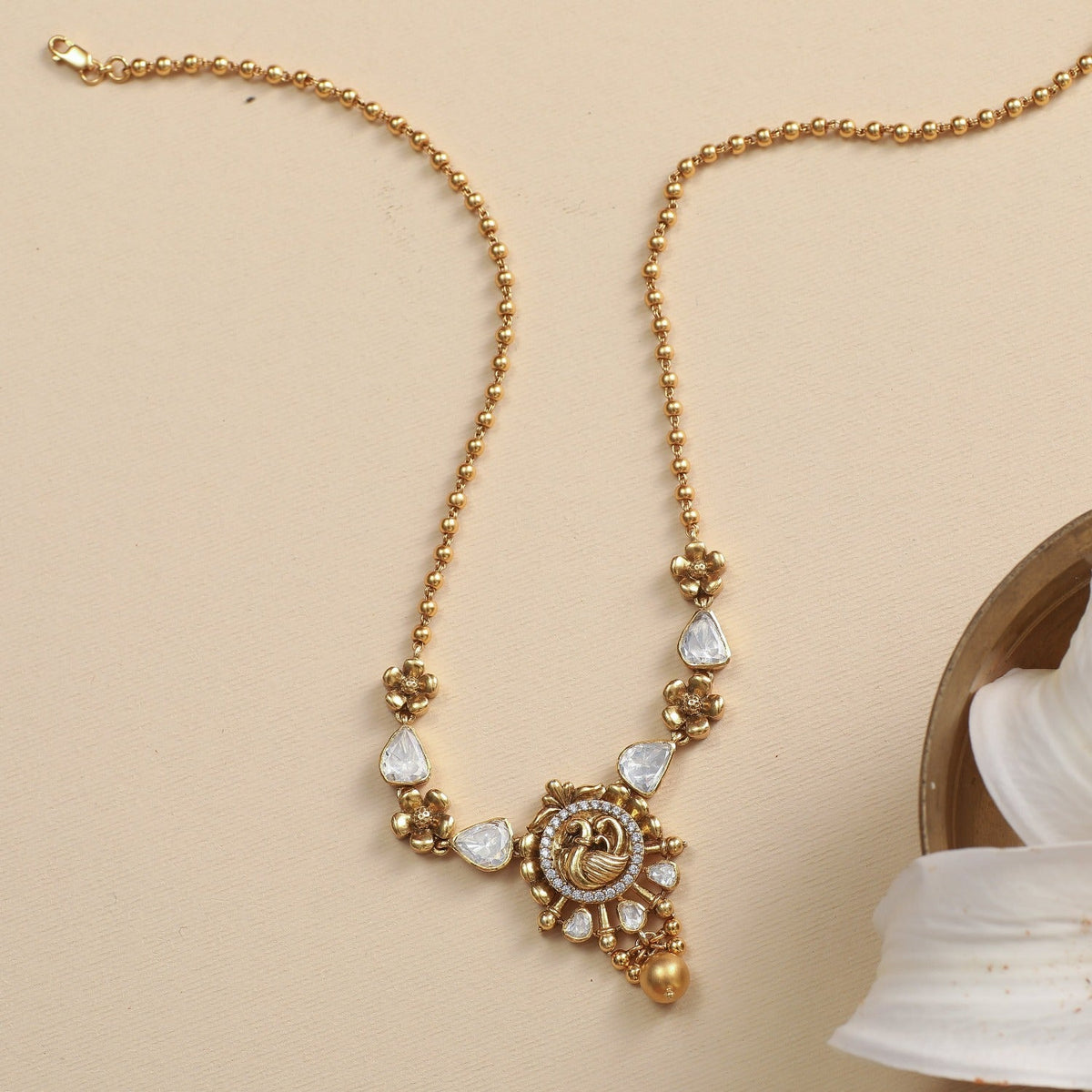 Necklaces Mayoorika Nakshi Moissanite Silver Necklace Set