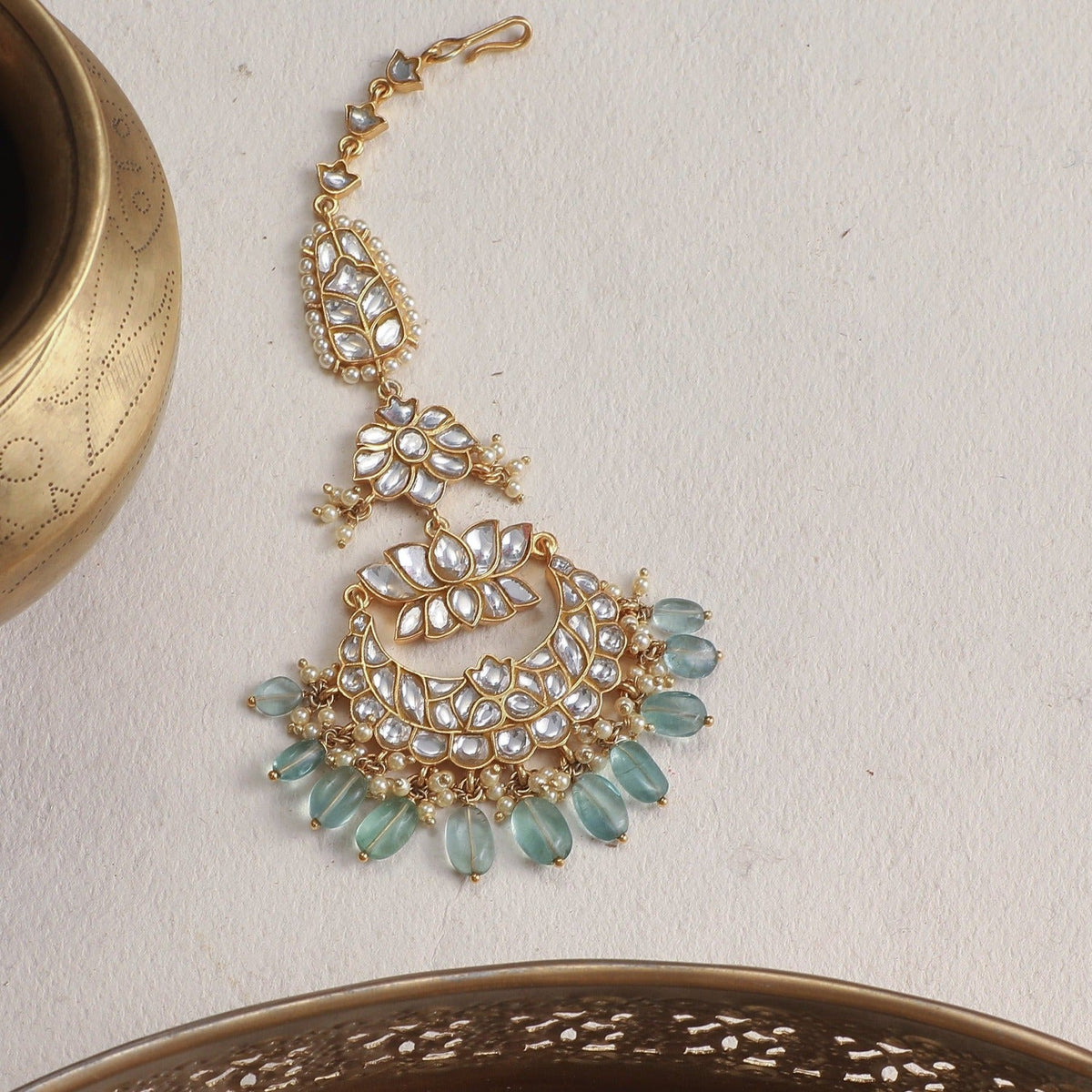 Hair Accessories Kijani Jadau Silver Maang Tikka