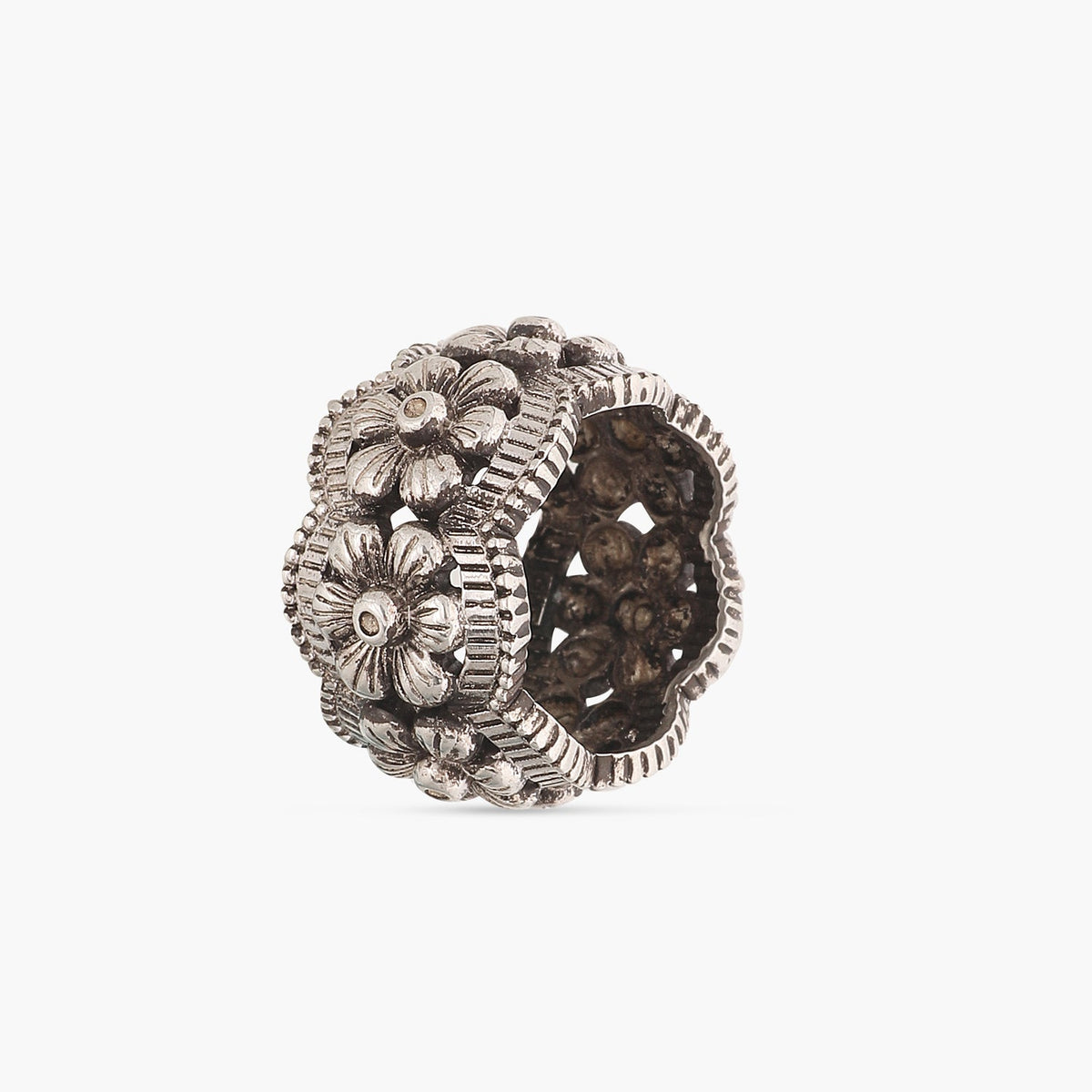 Finger Ring Karamati Floral Silver Finger Ring