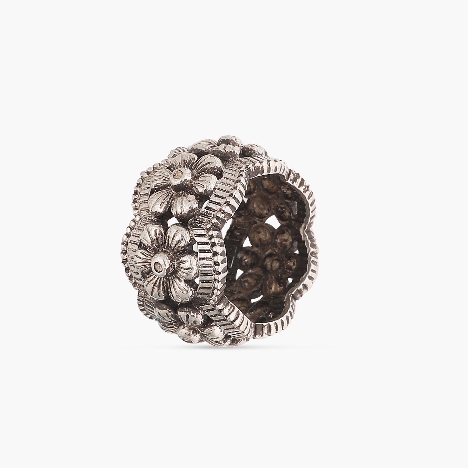 Karamati Floral Silver Finger Ring